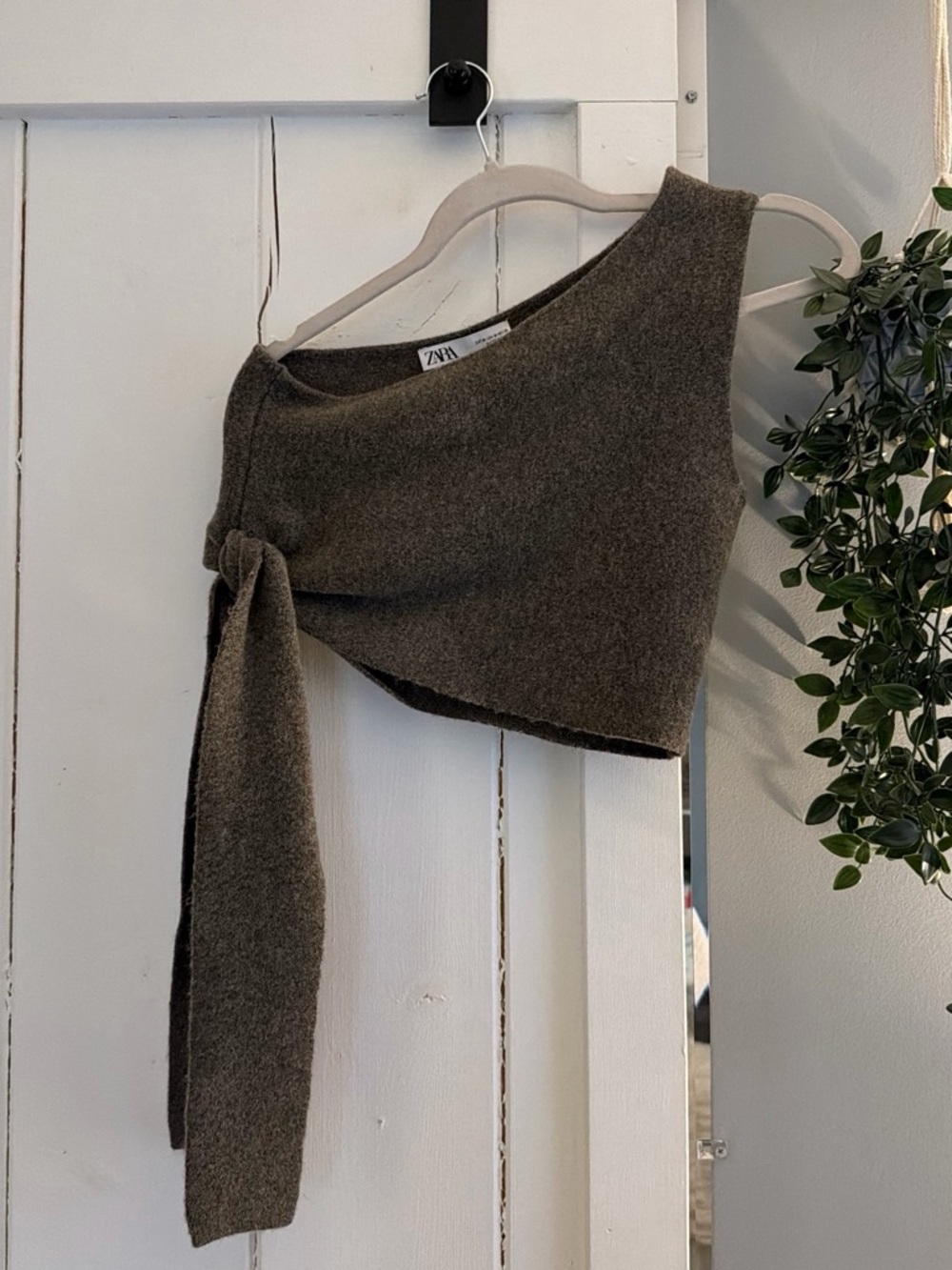Zara Gray Asymmetric Knit Crop Top